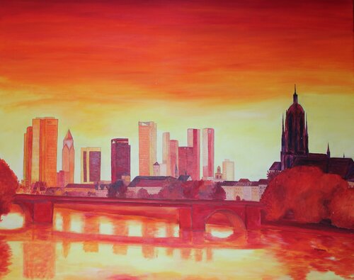 Frankfurt in warmem Gelb-Rot-Übergang, nach Goethes Farbenlehre von Armin Thommes, Malerei kaufen auf Singulart