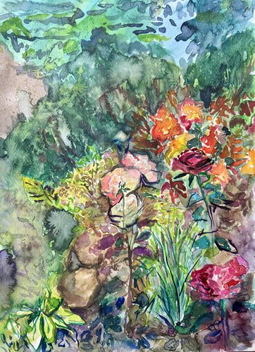 Roses in the garden van Elizaveta Selezneva, Schilderij te koop op Singulart