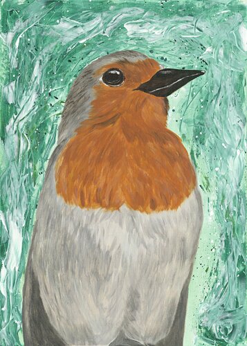 Rotkehlchen mit grüner Aura by Teresa Heitz, Painting for Sale on Singulart