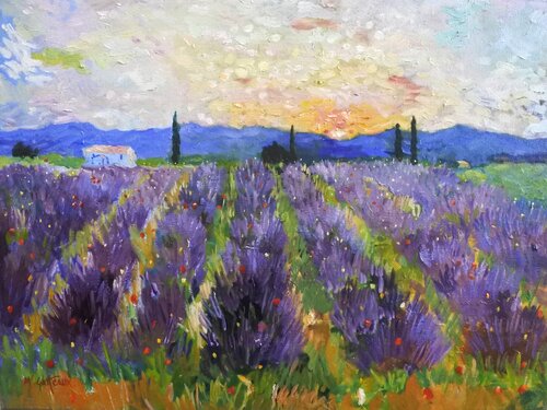 Lavender at Dusk, Provence von Marcel Gatteaux, Malerei kaufen auf Singulart