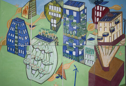 La Ciudad Sostenible y los bosques verticales van Ana Bravo, Schilderij te koop op Singulart