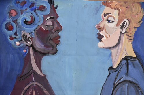 El diálogo en azul van Ana Bravo, Schilderij te koop op Singulart