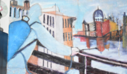 Fumigando sobre un puente van Ana Bravo, Schilderij te koop op Singulart
