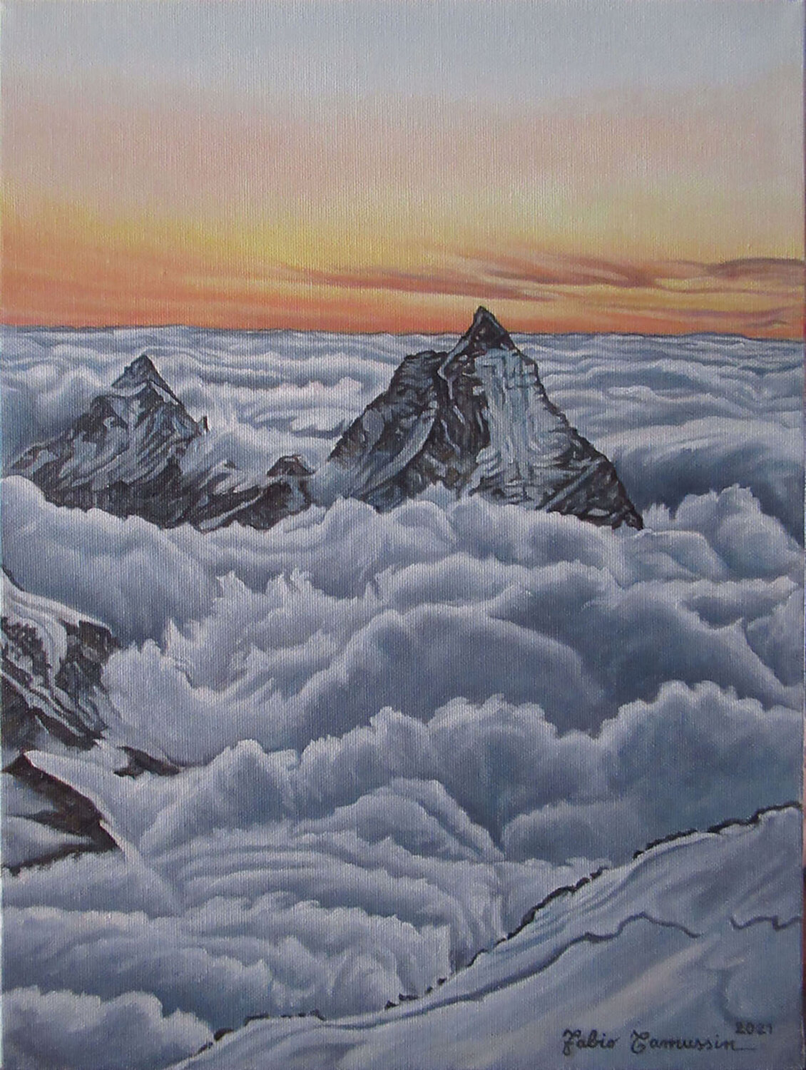 Tramonto sul Cervino "Matterhorn" Fabio Tamussin Originalgemälde zu verkaufen