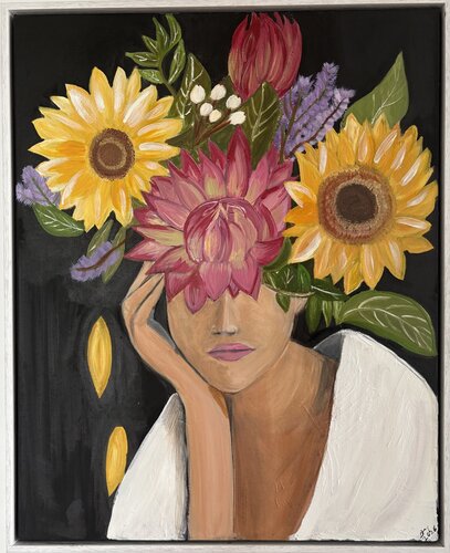 Crowned in Sunflowers par Tania Thenabadu, Peinture en vente sur Singulart