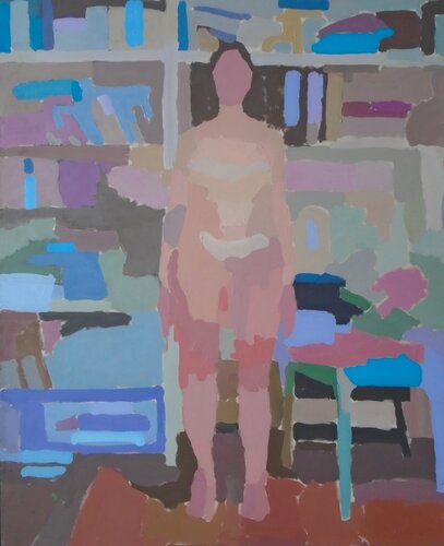 Akt vor Bücherregal von Tilo Ettl, Malerei kaufen auf Singulart