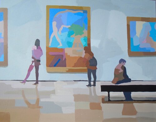 Menschen im Museum II par Tilo Ettl, Peinture en vente sur Singulart