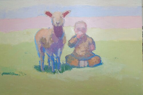 Kind und Schaf von Tilo Ettl, Malerei kaufen auf Singulart