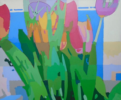 Tulpen auf Blau von Tilo Ettl, Malerei kaufen auf Singulart