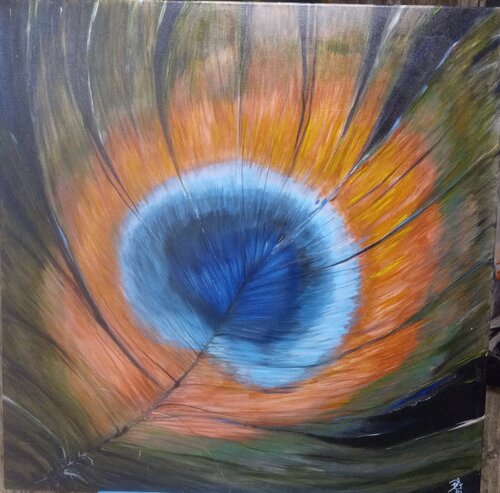 Pfauenfeder van Birgit van der Gang, Schilderij te koop op Singulart