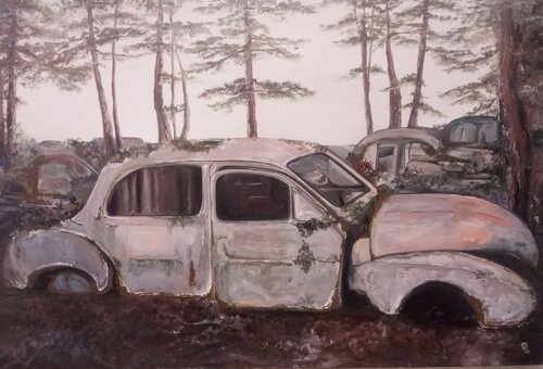 Autofriedhof van Birgit van der Gang, Schilderij te koop op Singulart