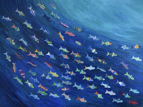 The Sardines of Ptolemy in the flow of the sea van Katja Nagel, Schilderij te koop op Singulart