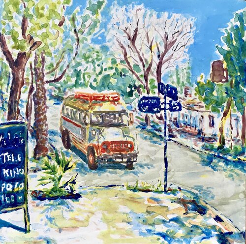 The old bus in Las Heras van Alejandro Mariotti, Schilderij te koop op Singulart