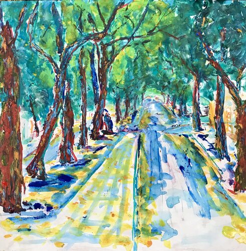 The flowers of tipas in Mitre Avenue van Alejandro Mariotti, Schilderij te koop op Singulart