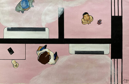 Buddha’s in the house, and the AC’s so fucking freezing de JIANG LI, Pintura a la venta en Singulart