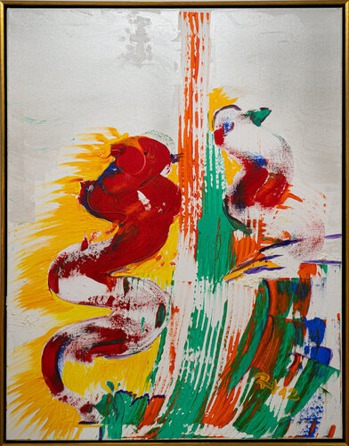 Glücksvogerl und Glücksdrache di Helga Katharina Rauter, Pittura in vendita su Singulart