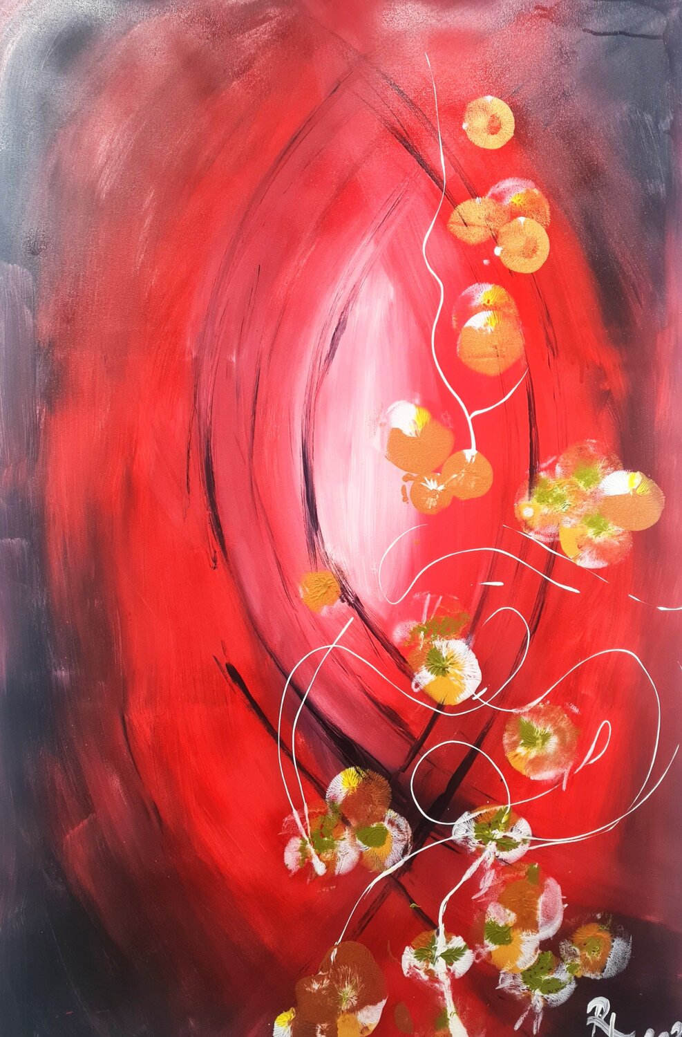 Blume auf Burgund Helga Katharina Rauter Dipinto originale in vendita