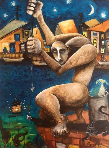 The Moonlight Fisherman by Nicholas Broughton, Painting for Sale on Singulart