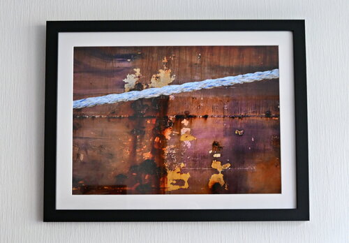 Rope in front of rusty shipside by Wolfgang Tuttlies-Kolberg, Digital for Sale on Singulart