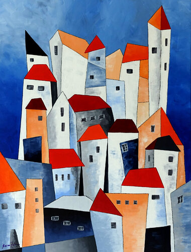 Weißes Bergdorf di Marion Dahmen, Pittura in vendita su Singulart