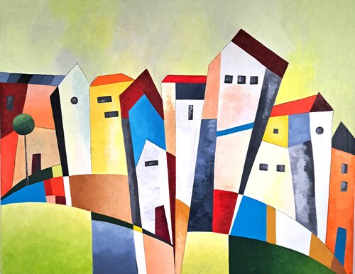 Bunte Stadt par Marion Dahmen, Peinture en vente sur Singulart