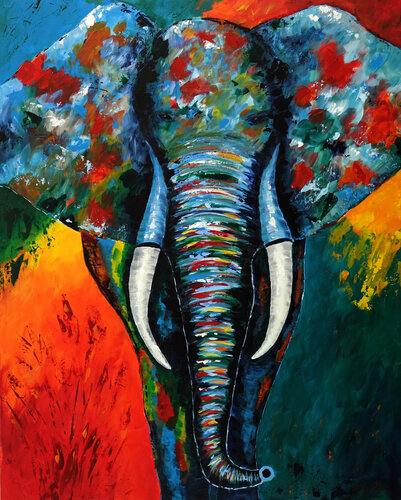 Farbiger Elefant by Marion Dahmen, Painting for Sale on Singulart
