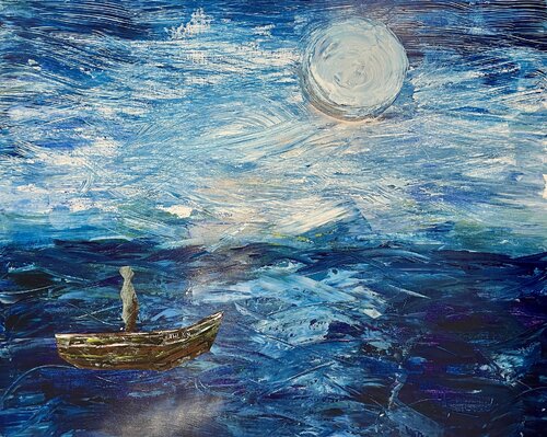 Le pêcheur seul sur la mer par Ina Weiler, Peinture en vente sur Singulart