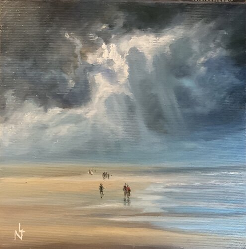 Promenade sur la plage von Nathalie Le Nallio Mazza, Malerei kaufen auf Singulart