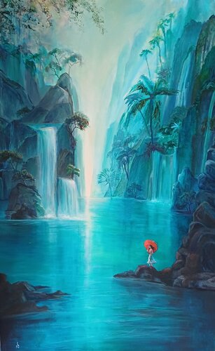 Le parapluie rouge by Nathalie Le Nallio Mazza, Painting for Sale on Singulart