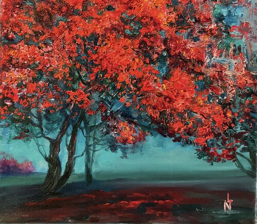 Arbre rouge by Nathalie Le Nallio Mazza, Painting for Sale on Singulart