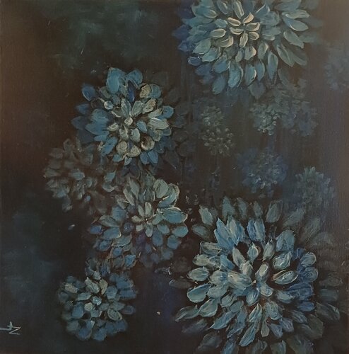 fleurs bleues di Nathalie Le Nallio Mazza, Pittura in vendita su Singulart