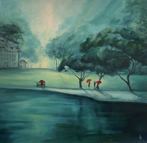 Les parapluies rouges by Nathalie Le Nallio Mazza, Painting for Sale on Singulart