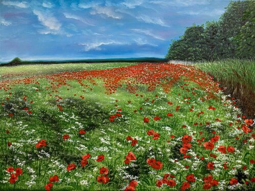 Poppy Field in Bloom di Marija Venclova, Pittura in vendita su Singulart