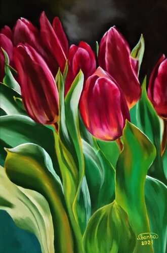 Red Tulips in Light von Marija Venclova, Malerei kaufen auf Singulart