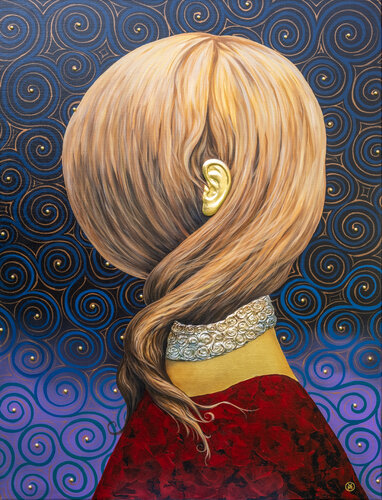 "GIRL WITH A GOLD EAR",     This original artwork is part of the Emboss Art series and is exclusively available through Singulart. von Vitaly Moiseev, Malerei kaufen auf Singulart