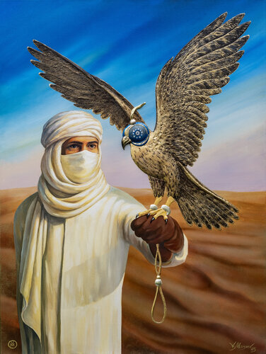 "Prince of the Sky"-"Ready for the Hunt"  Part of the Legacy Painting   This original artwork is part of the Emboss Art series and is exclusively available through Singulart. von Vitaly Moiseev, Malerei kaufen auf Singulart