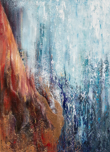 "Waterfall in golden cave" di Vitaly Moiseev, Pittura in vendita su Singulart