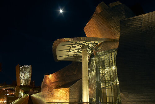 Titanium Dreams by Night: Guggenheim Museum Bilbao par Sigitas Baltramaitis, Photographie en vente sur Singulart