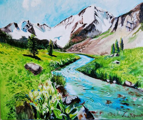 Veduta estiva sull'alpeggio van luca Ripamonti, Schilderij te koop op Singulart