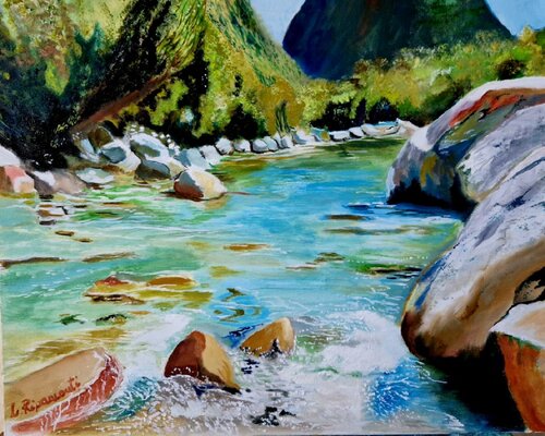 ruscello nella foresta in Nuova Zelanda van luca Ripamonti, Schilderij te koop op Singulart