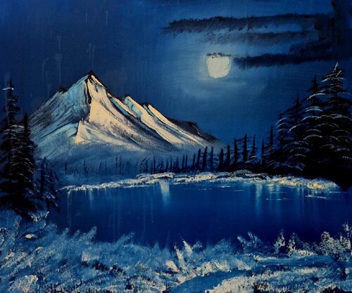 Notte sul lago d'inverno van luca Ripamonti, Schilderij te koop op Singulart