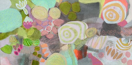 „Der Garten der flüsternden Spiralen“ par Huanita Vidicek, Peinture en vente sur Singulart