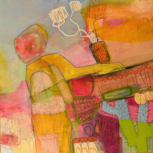 Rückenansicht einer Blüte van Huanita Vidicek, Schilderij te koop op Singulart