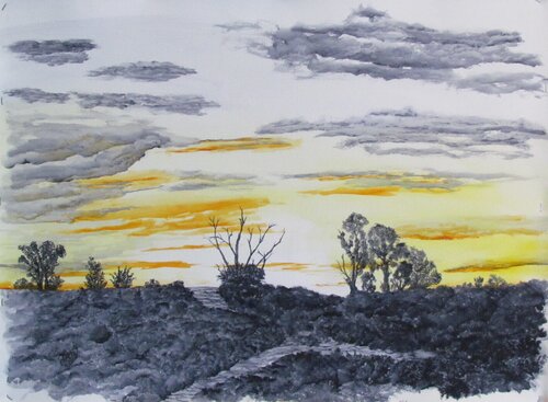 Walkoff Sunset van John Hazel, Werk op papier te koop op Singulart