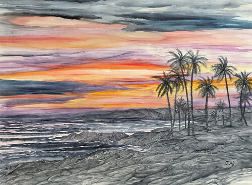 Silhouette Sunset van John Hazel, Werk op papier te koop op Singulart