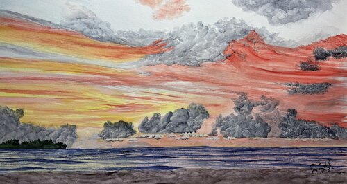 Belize Tumultuous Sunrise by John Hazel, Work on Paper for Sale on Singulart