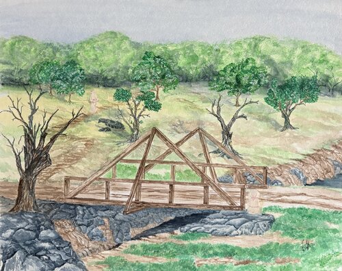 Meeting at the Bridge von John Hazel, Werk auf Papier kaufen auf Singulart