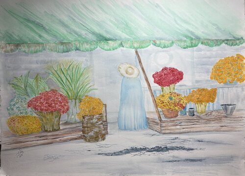 The Old Flower Shop von John Hazel, Werk auf Papier kaufen auf Singulart