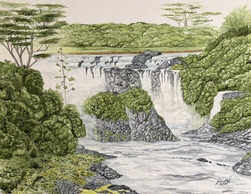 Pe'e Pe'e Falls by John Hazel, Work on Paper for Sale on Singulart