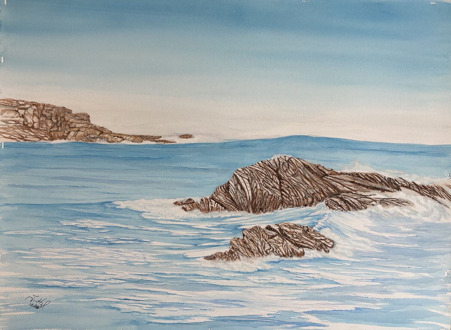 Open Ocean at Montana De Oro John Hazel Werk auf Papier zu verkaufen
